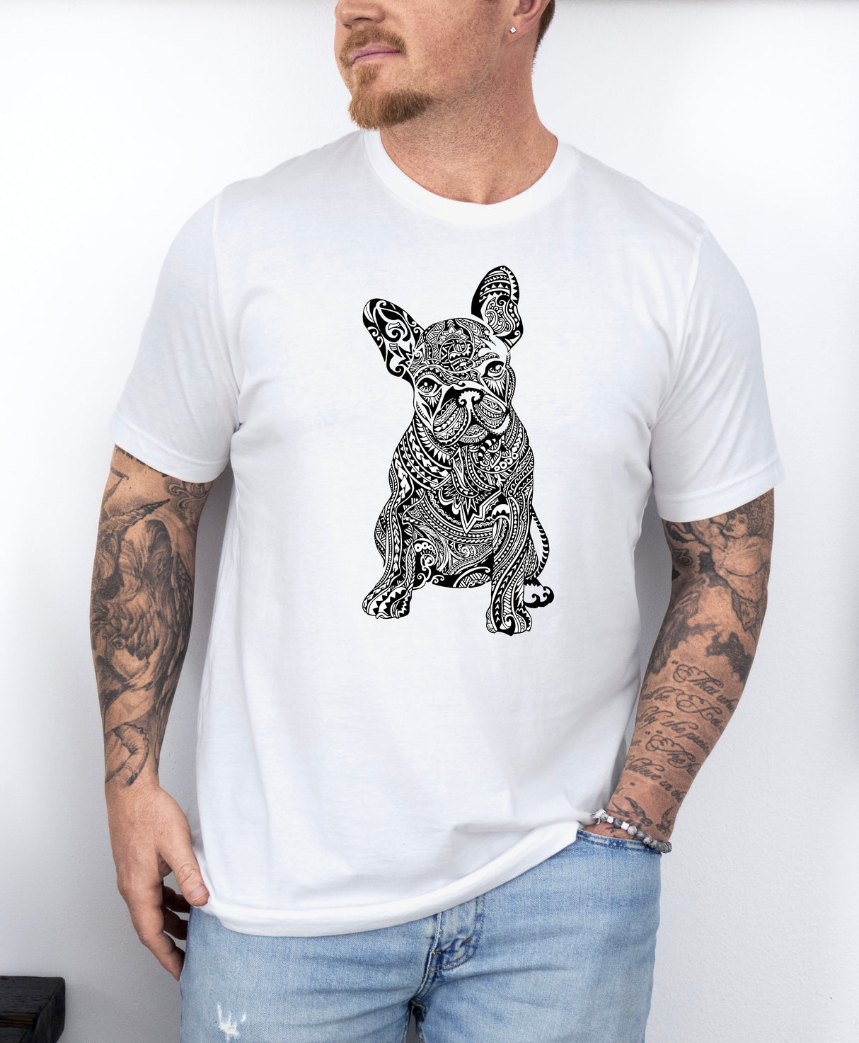 Tricou barbati din bumbac 100% regular fit cu catei FRENCH BULLDOG