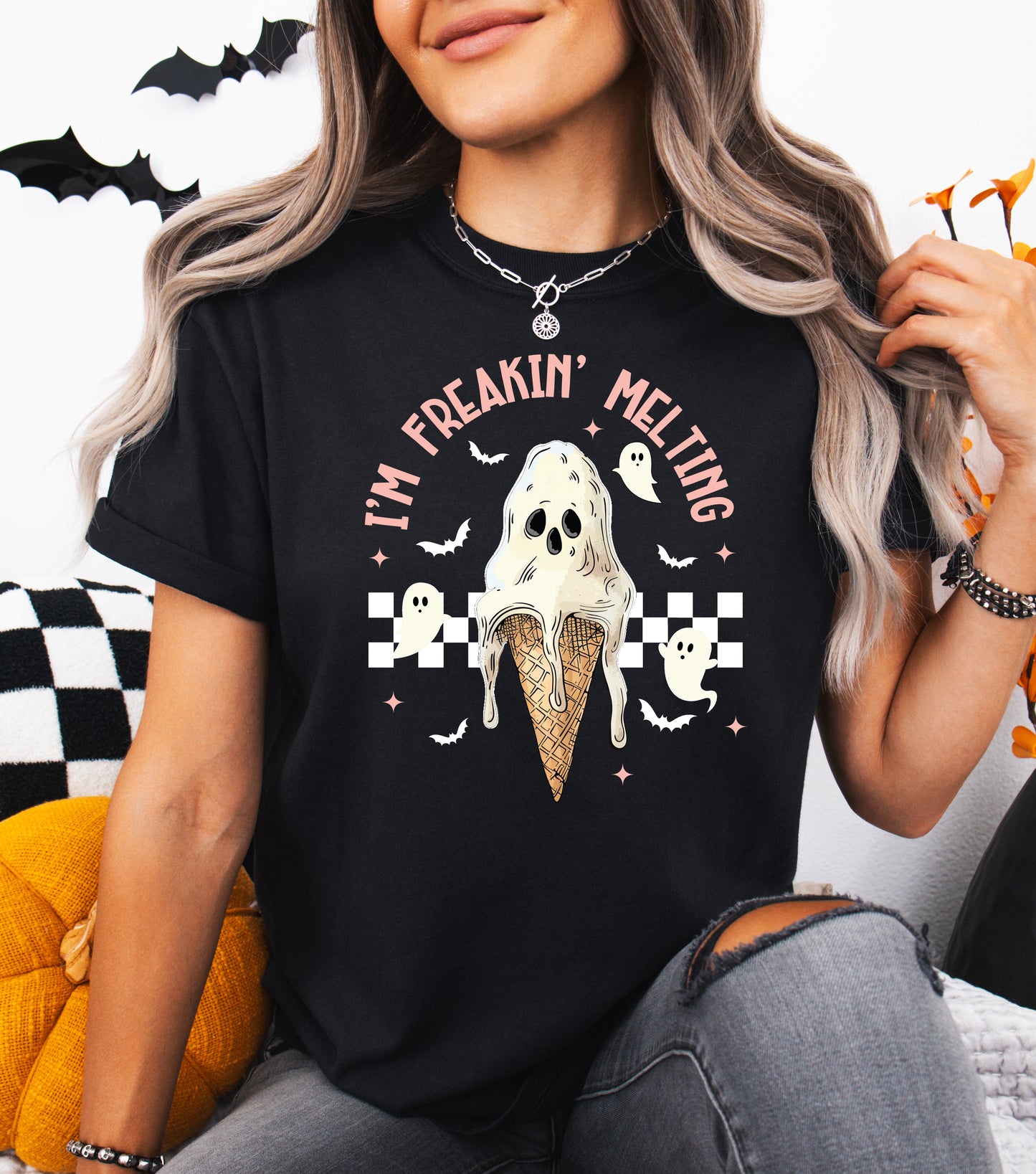 Tricou de dama oversize din bumbac 100% de Halloween GHOST ICECREAM