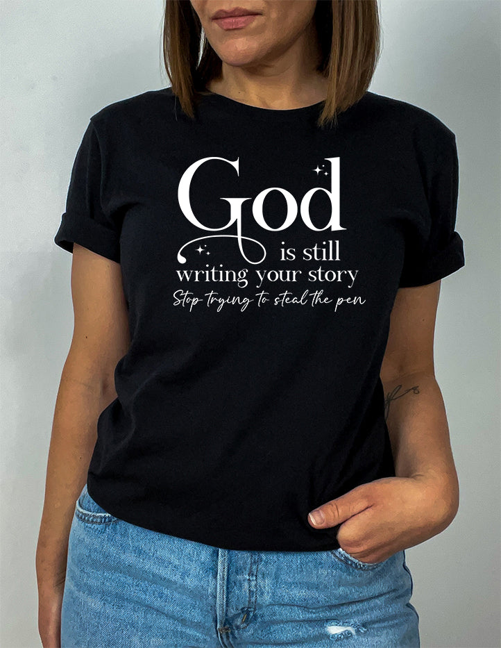 Tricou de dama oversize din bumbac 100% cu mesaj GOD IS WRITING