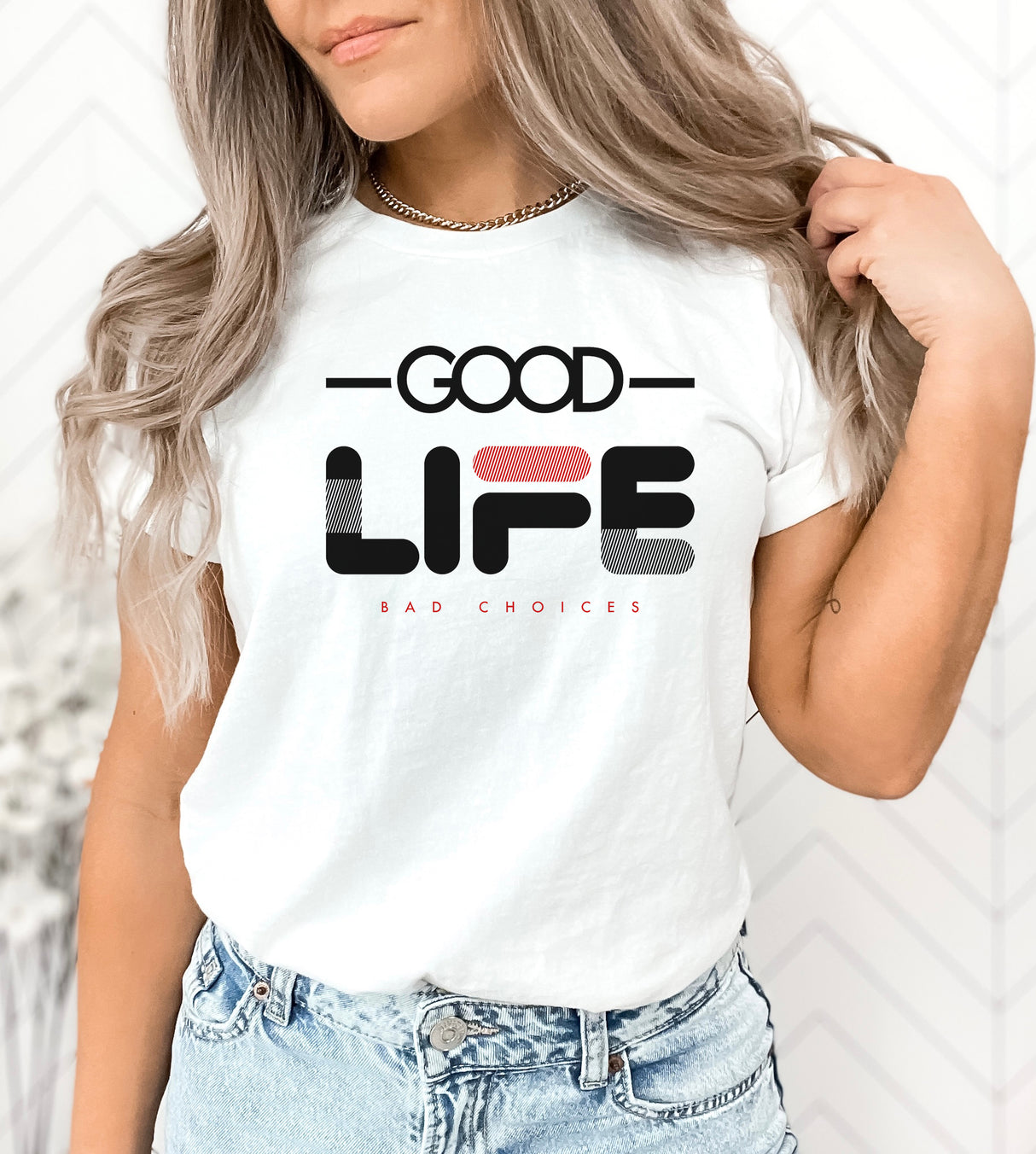 Tricou de dama oversize din bumbac 100% cu mesaj GOOD LIFE