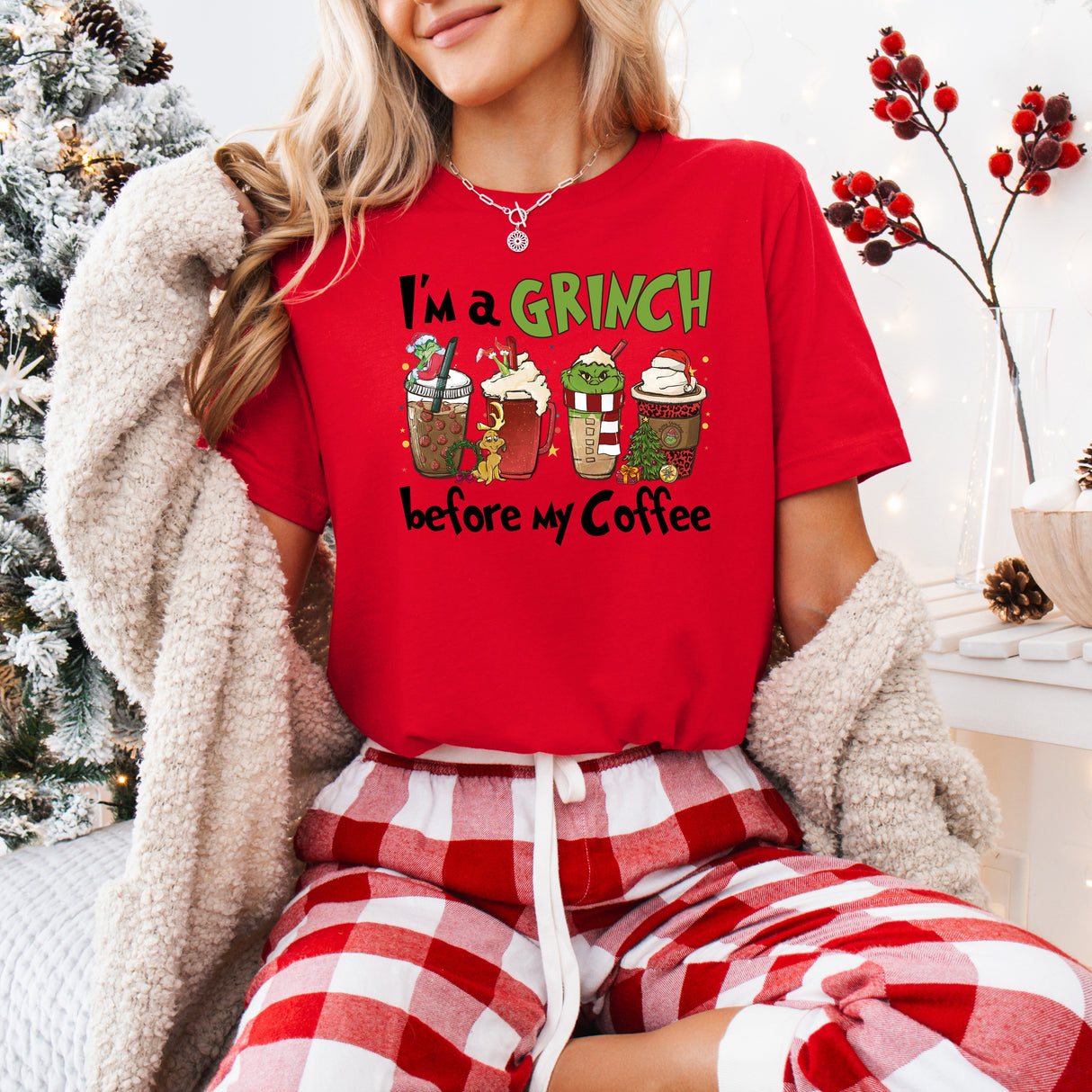 Tricou de dama oversize din bumbac 100% de Craciun GRINCH COFFEE