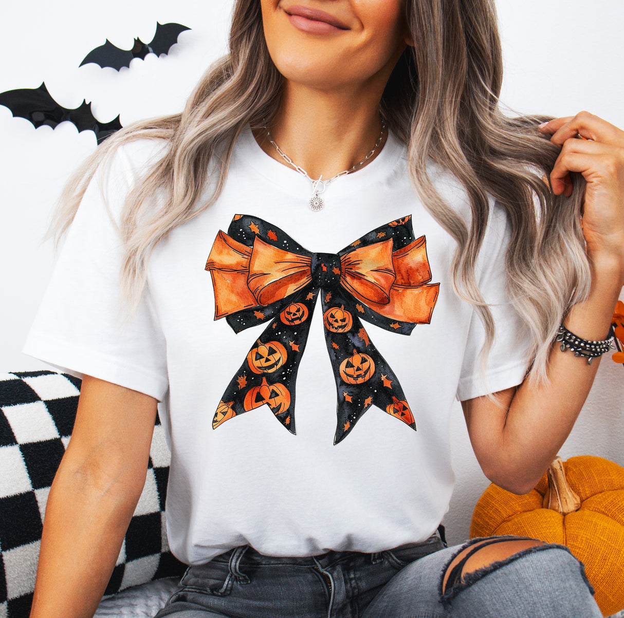 Tricou dama oversize din bumbac 100% de Halloween HALLOWEEN BOW