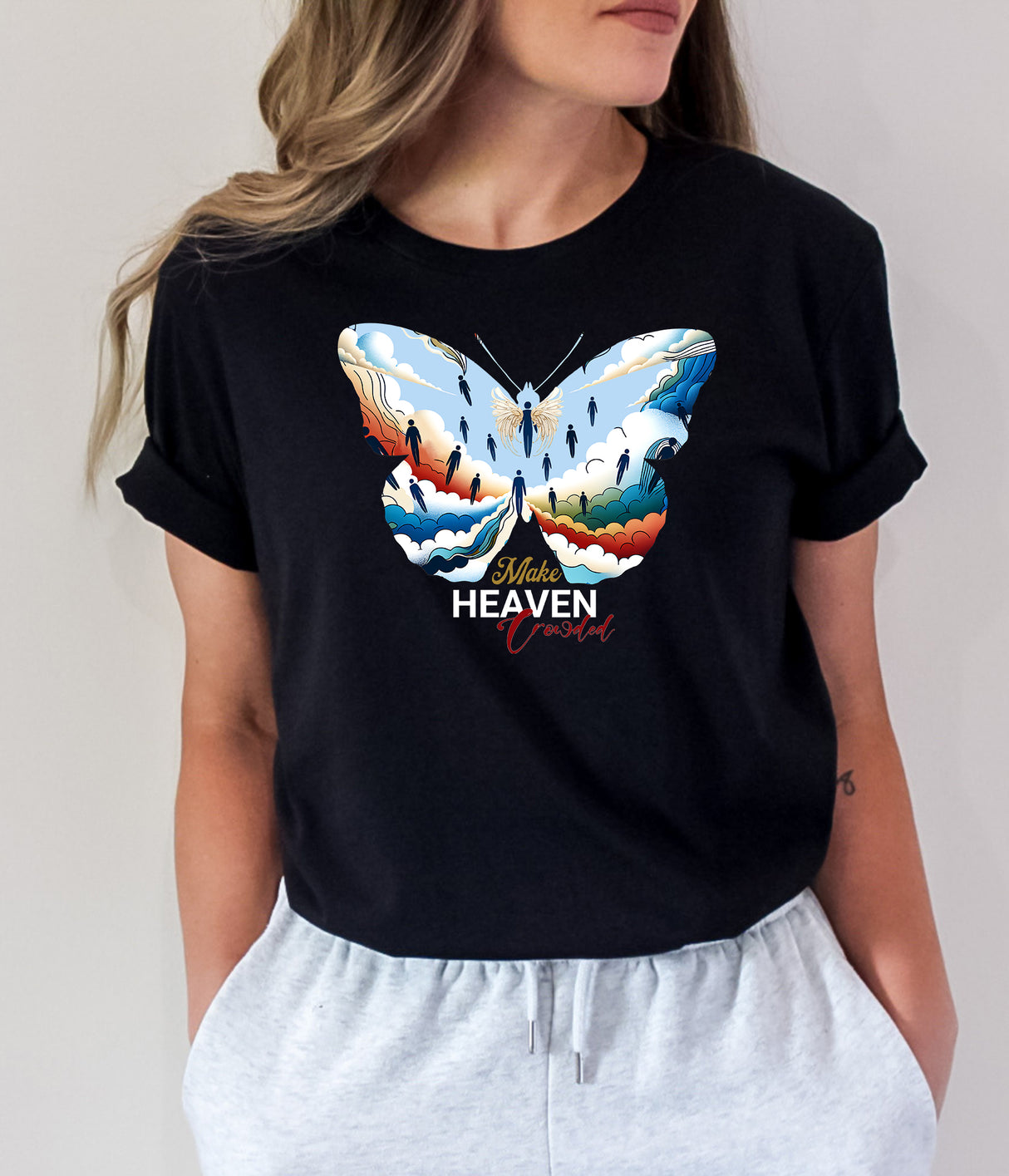 Tricou dama oversize din bumbac 100% cu fluturi HEAVEN