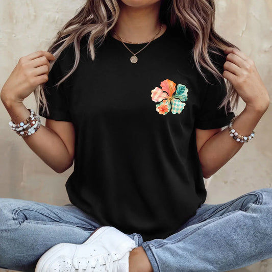 Tricou de dama oversize din bumbac 100% cu imprimeu HIBISCUS