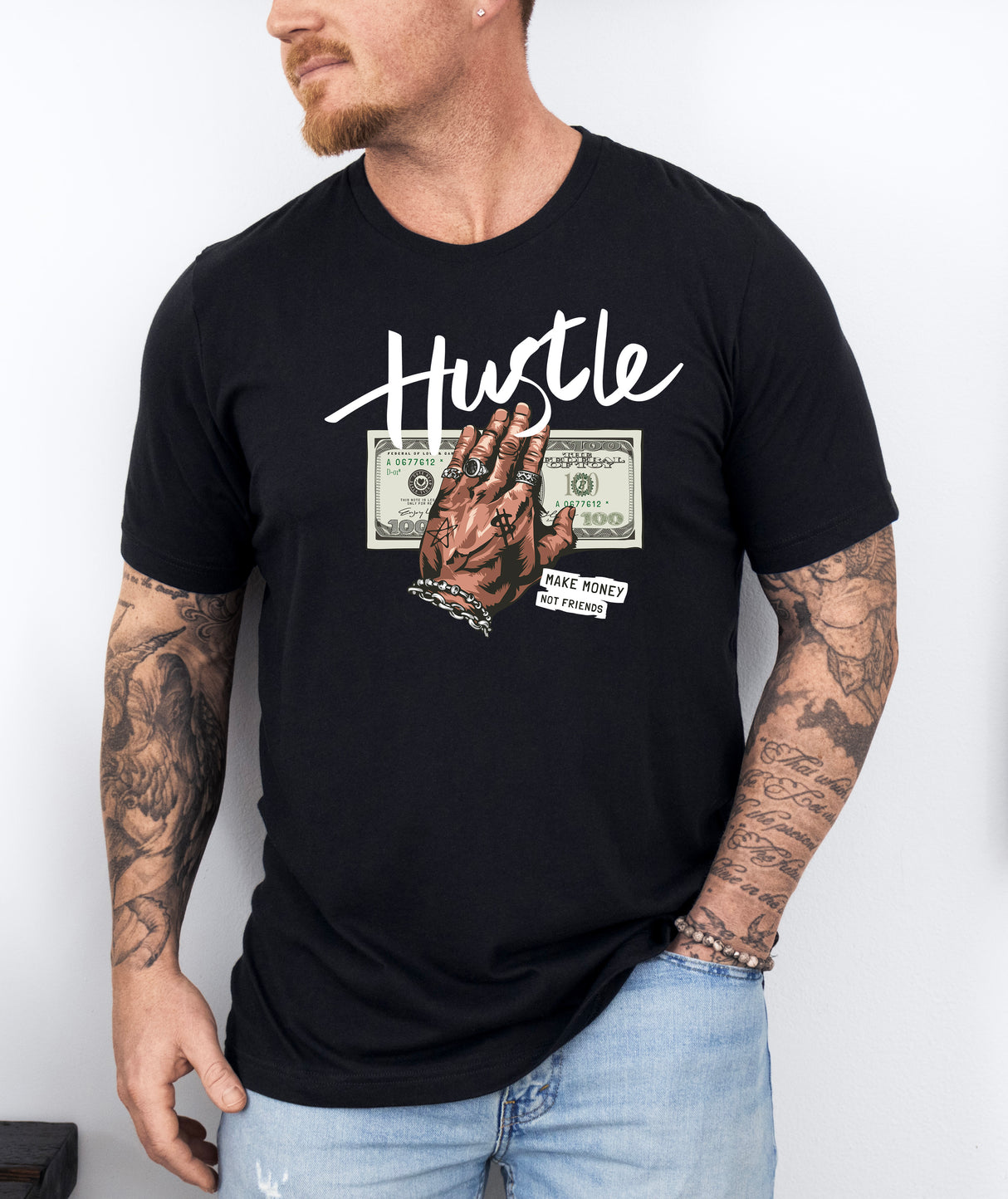 Tricou barbati din bumbac 100% regular fit cu mesaj HUSTLE