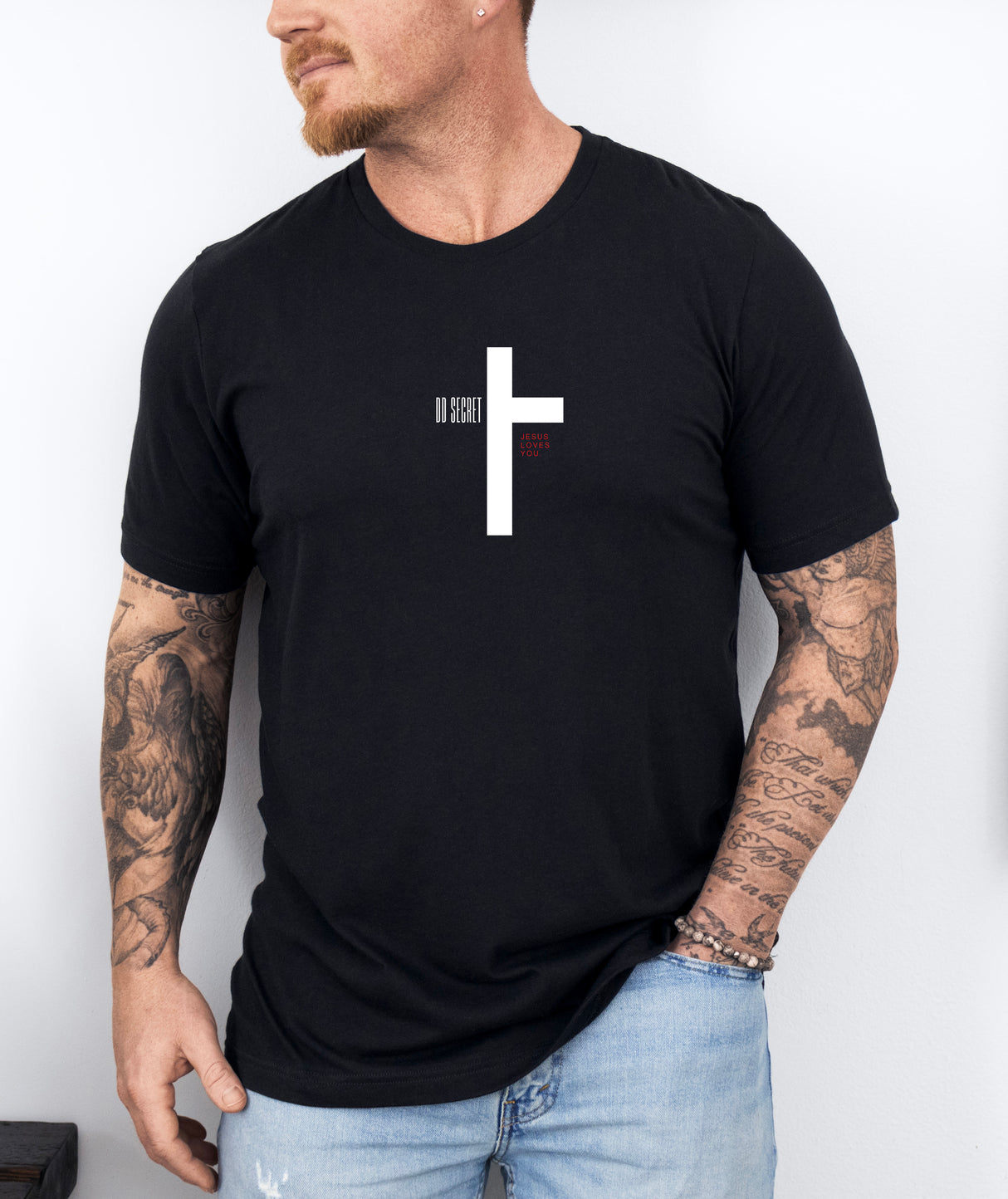 Tricou barbatesc din bumbac 100% regular fit Minimalist cu imprimeu JESUS