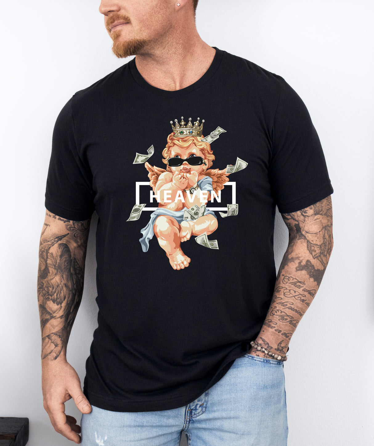 Tricou barbati din bumbac 100% regular fit Urban cu imprimeu KING OF HEAVEN