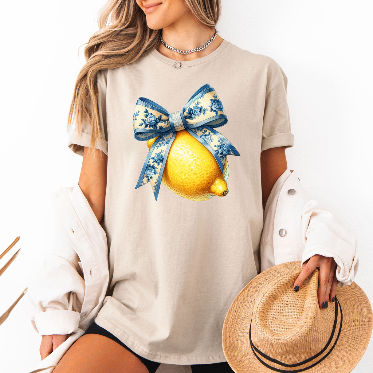Tricou de dama oversize din bumbac 100% de Vara  cu imprimeu LEMON