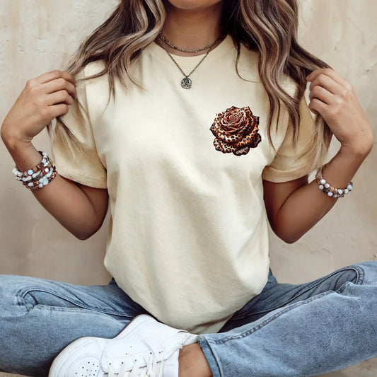 Tricou de dama oversize din bumbac 100% minimalist cu imprimeu LEOFLOWER