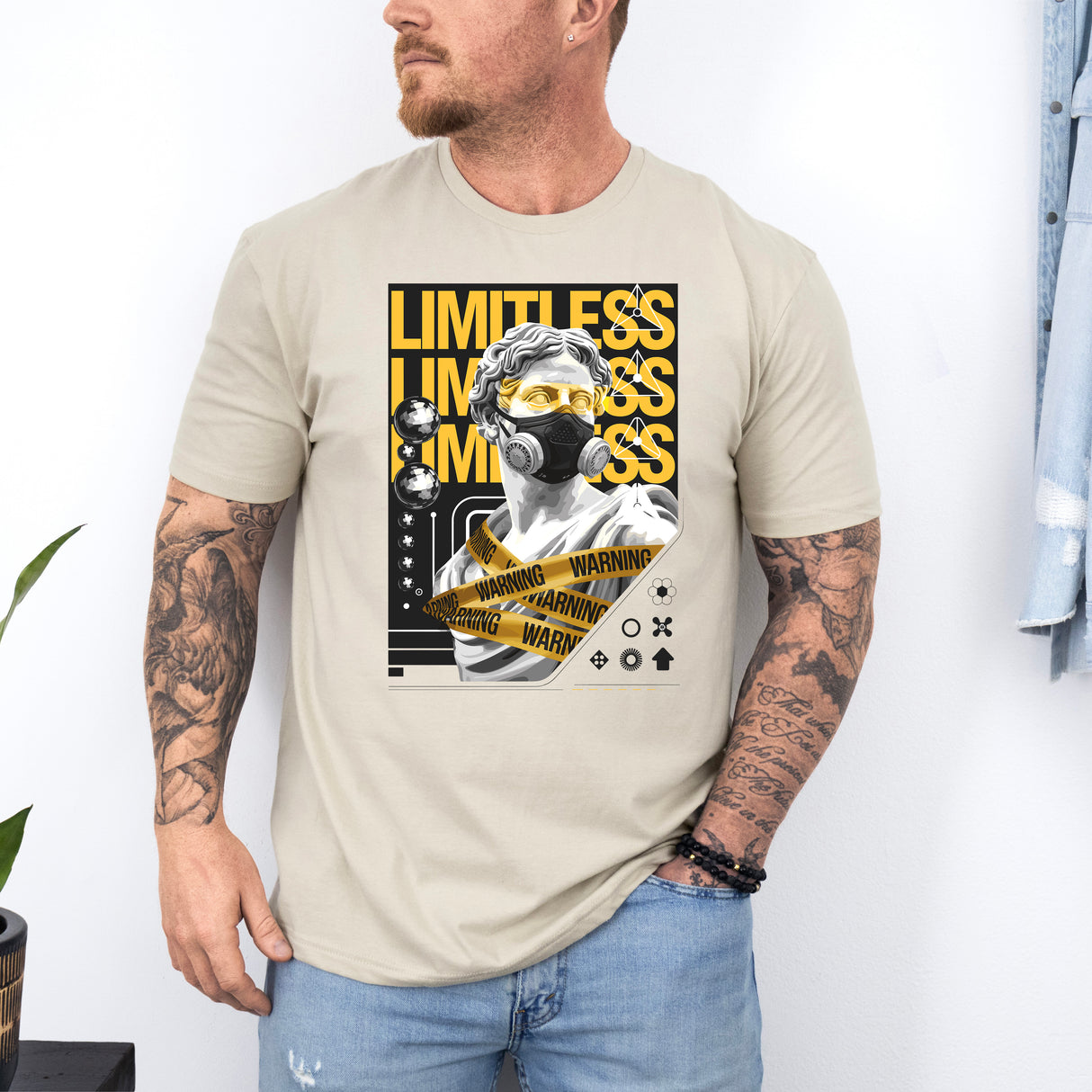 Tricou barbatesc din bumbac 100% regular fit Streetwear cu imprimeu LIMITLESS