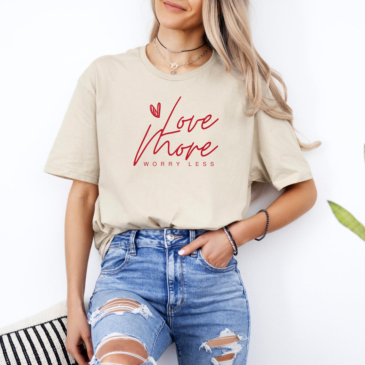 Tricou de dama oversize din bumbac 100% cu mesaj LOVE MORE