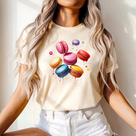 Tricou de dama oversize din bumbac 100% cu imprimeu MACARONS