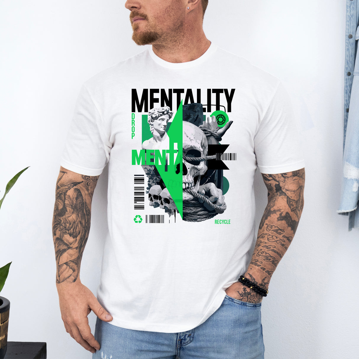 Tricou barbatesc din bumbac 100% regular fit Streetwear cu imprimeu MENTALITY