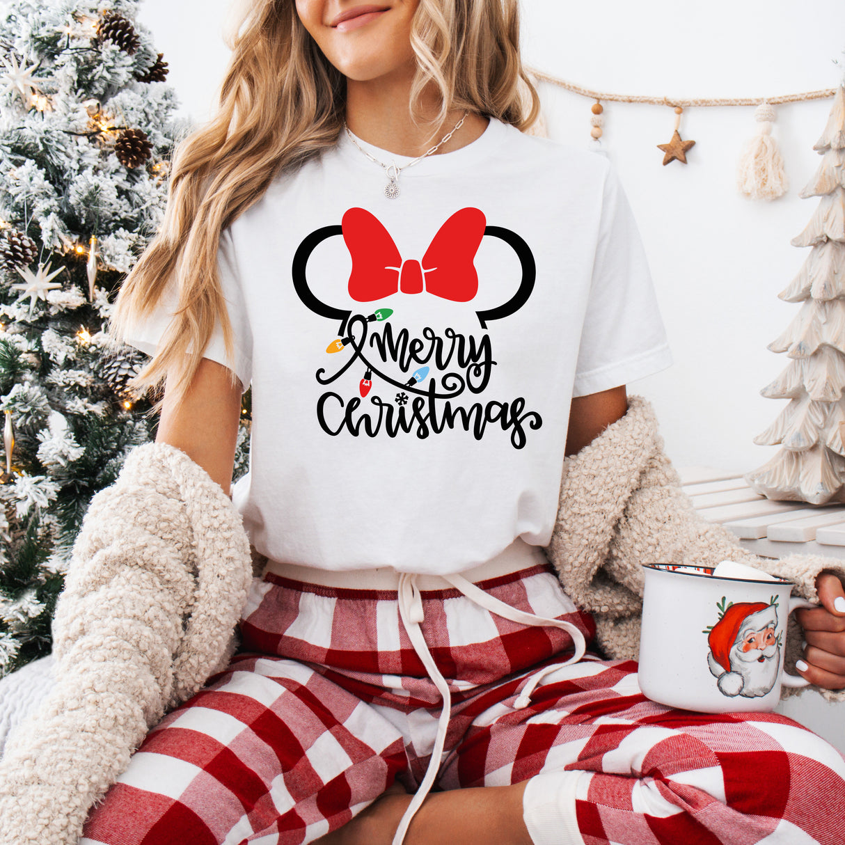 Tricou de dama oversize din bumbac 100% de Craciun MINNIE CHRISTMAS