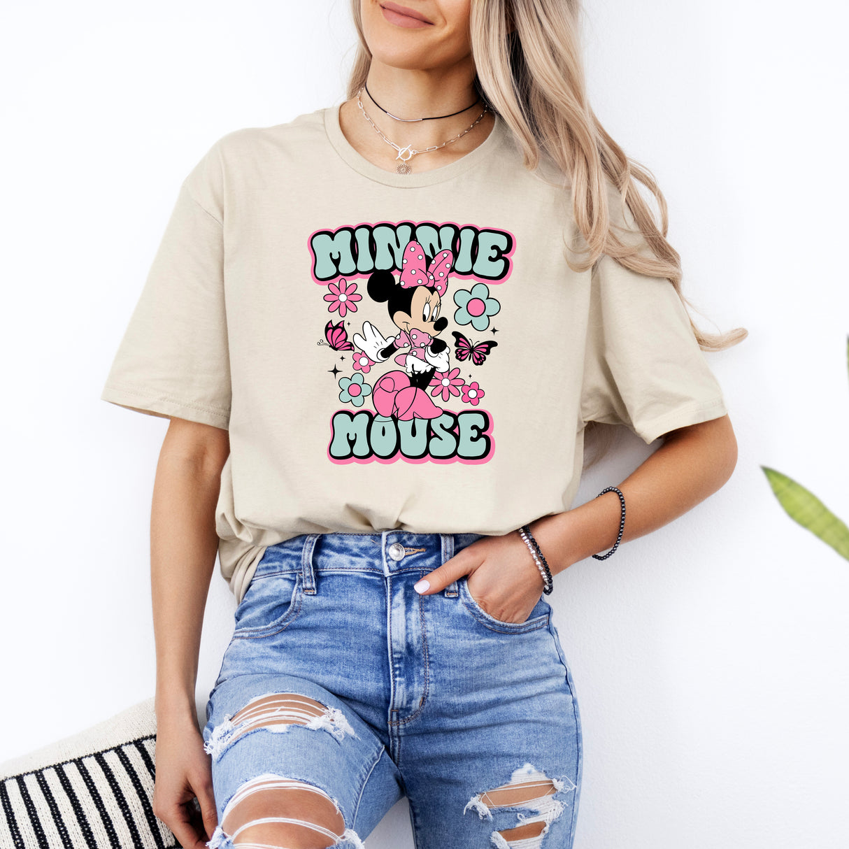 Tricou de dama oversize din bumbac 100% Desene animate cu imprimeu MINNIE