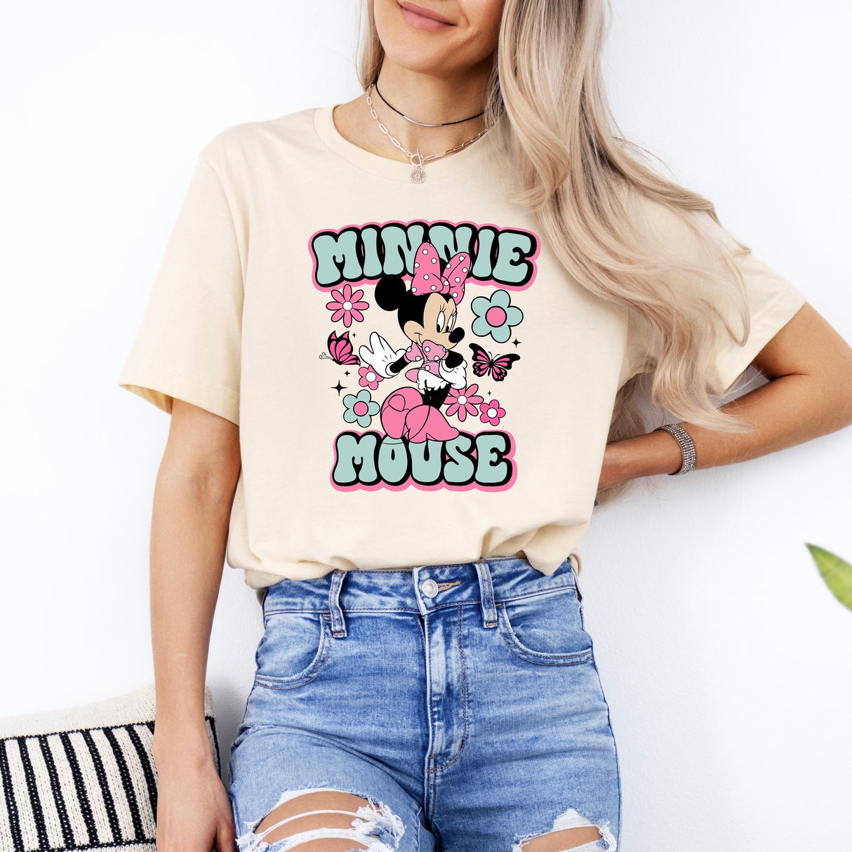 Tricou de dama oversize din bumbac 100% Desene animate cu imprimeu MINNIE