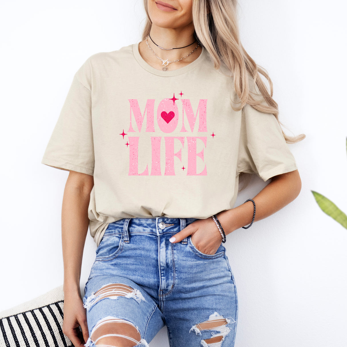 Tricou dama oversize din bumbac 100% cu mesaj MOM LIFE