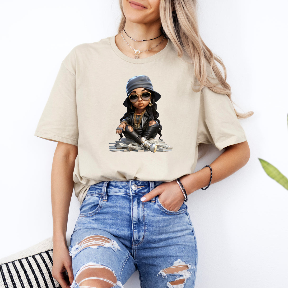 Tricou dama oversize din bumbac 100% Urban cu imprimeu MONEY GIRL