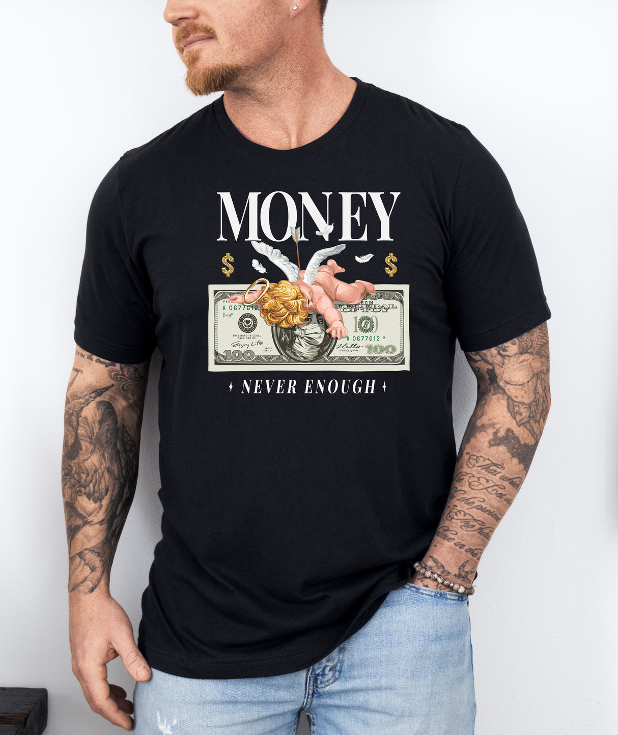 Tricou barbati din bumbac 100% regular fit Urban cu imprimeu MONEY ANGEL