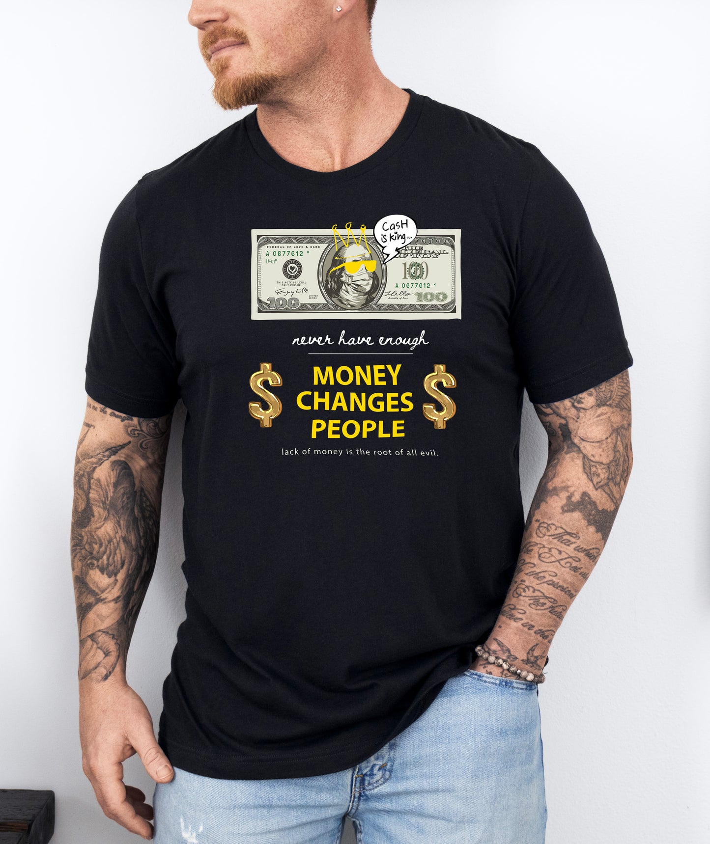 Tricou barbatesc din bumbac 100% regular fit cu mesaj MONEY CHANGE