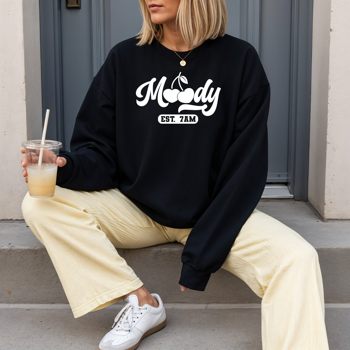 Hanorac de dama oversize cu mesaj MOODY