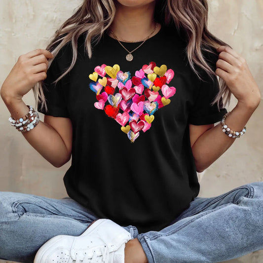 Tricou de dama oversize din bumbac 100% cu imprimeu PAINTED HEART