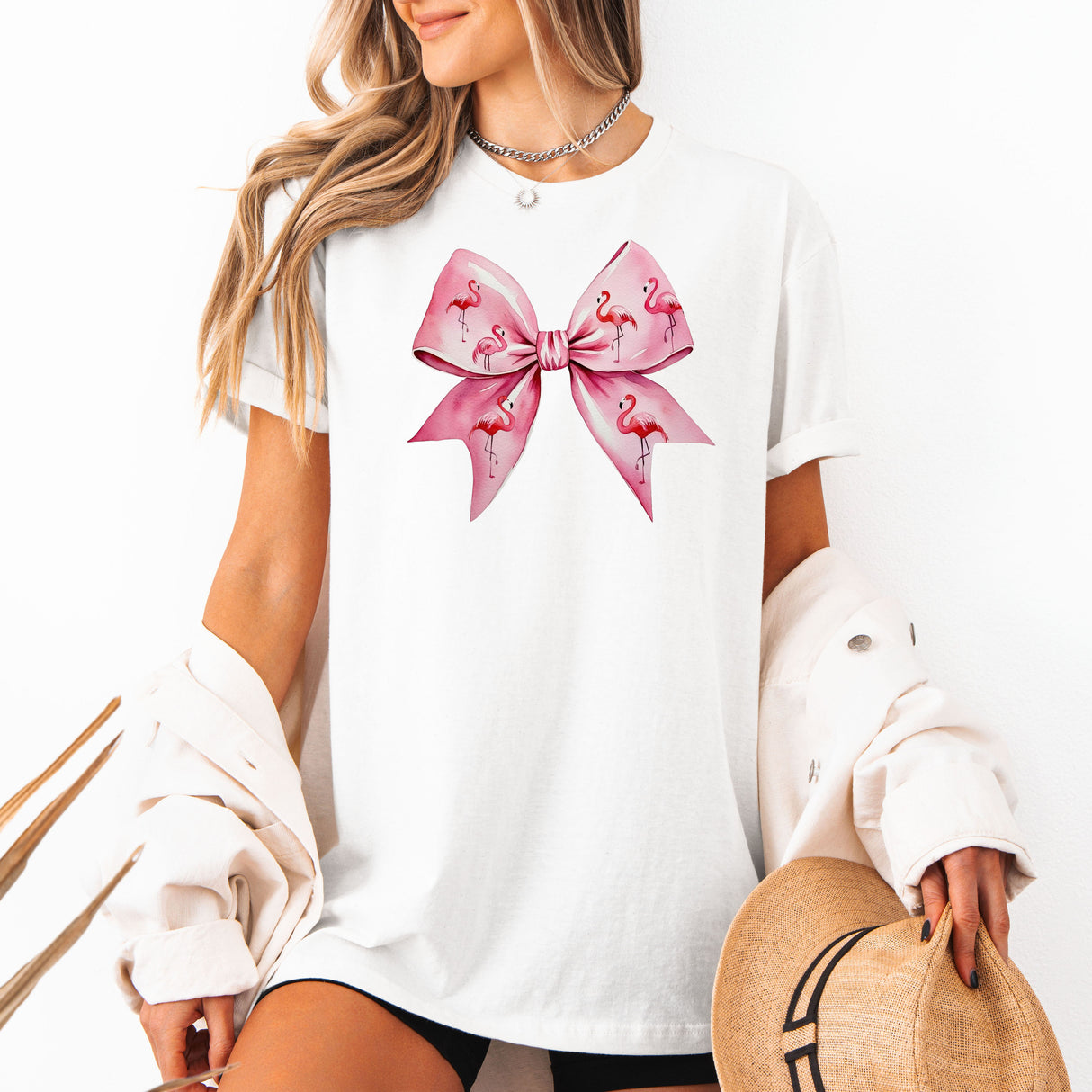Tricou de dama oversize din bumbac 100% Fashion cu imprimeu PINK FLAMINGO