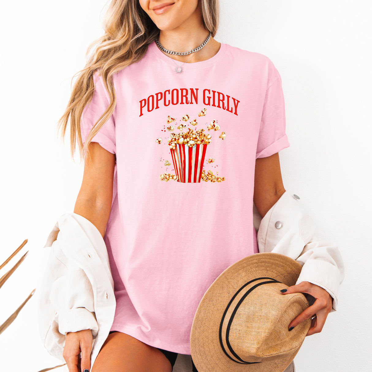 Tricou de dama oversize din bumbac 100% cu mesaj POPCORN