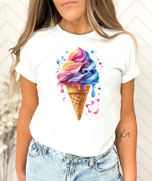 Tricou de dama oversize din bumbac 100% de Vara RAINBOW ICECREAM