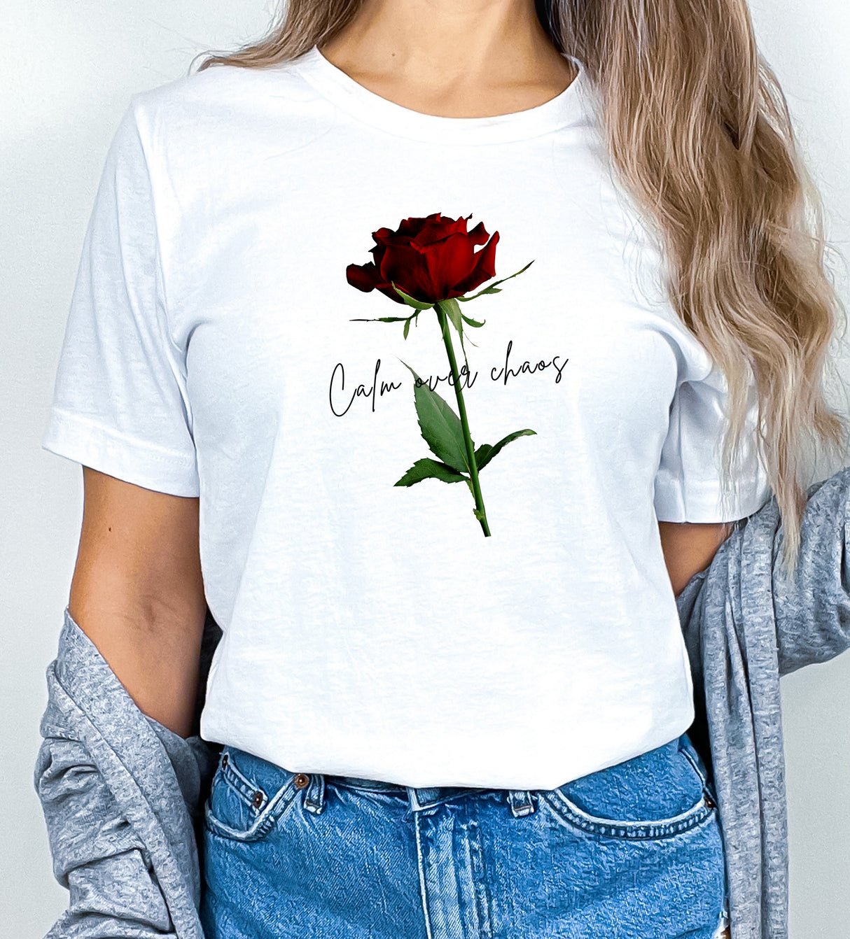 Tricou de dama oversize din bumbac 100% Flori cu imprimeu RED ROSE