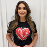 Tricou de dama oversize din bumbac 100% cu imprimeu RED HEART