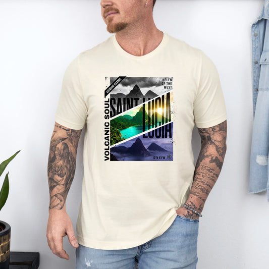 Tricou barbatesc din bumbac 100% Travel cu imprimeu SAINT LUCIA