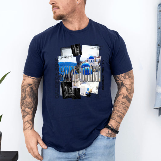 Tricou barbatesc din bumbac 100% Travel cu imprimeu SANTORINI