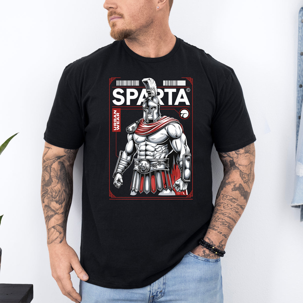 Tricou barbati din bumbac 100% regular fit Urban cu imprimeu SPARTA