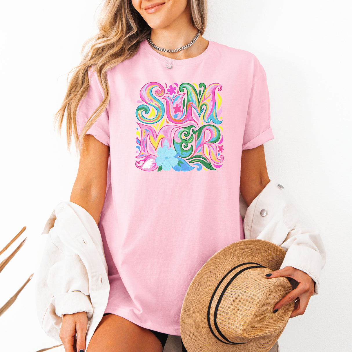 Tricou de dama oversize din bumbac 100% de Vara SUMMER FLOWER