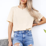 Set 3 tricouri dama oversize din bumbac 100% simple crem
