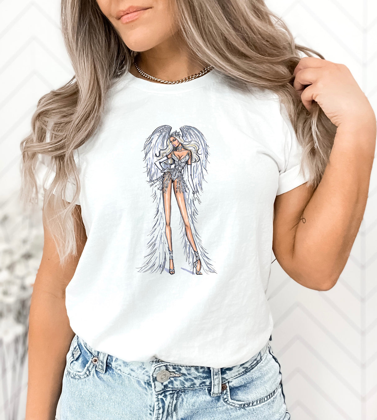 Tricou de dama oversize din bumbac 100% Fashion cu imprimeu WHITE ANGEL