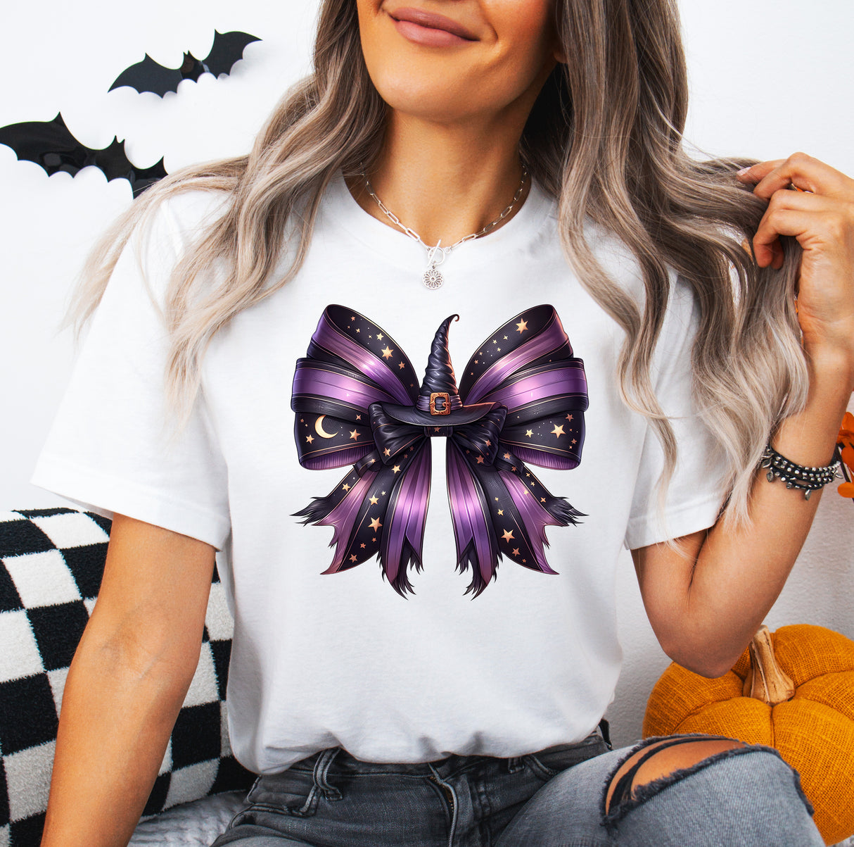 Tricou de dama oversize din bumbac 100% de Halloween WITCH BOW