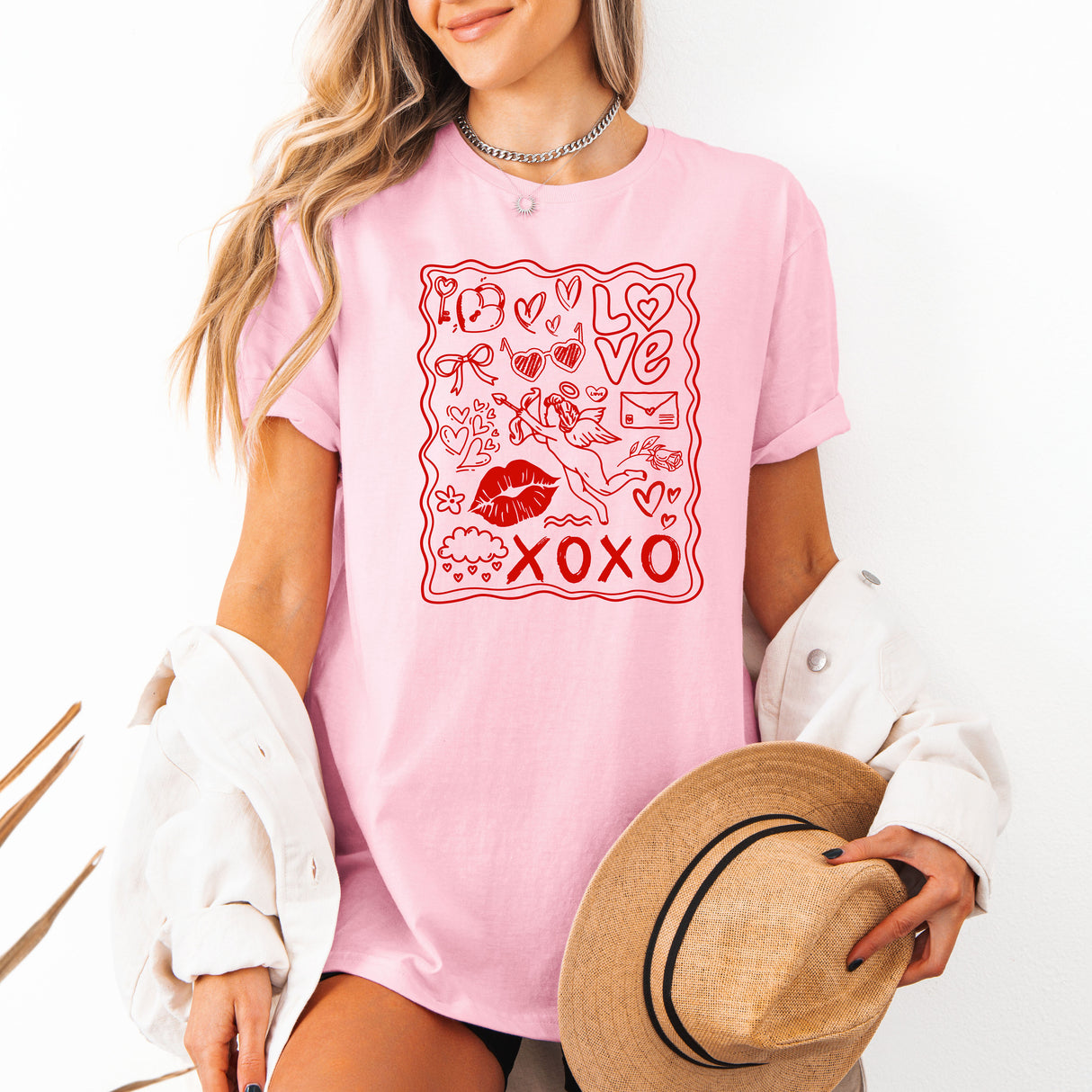 Tricou dama oversize din bumbac 100% cu mesaj XOXO