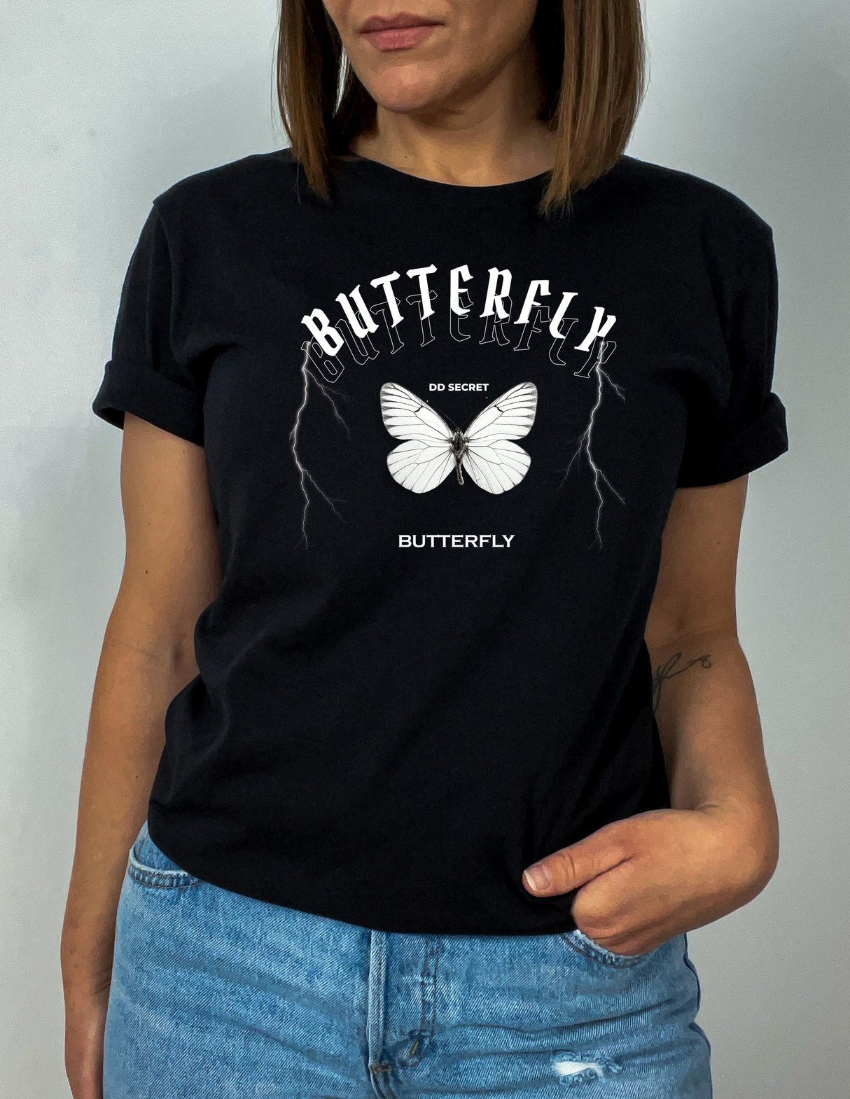 Tricou dama oversize din bumbac 100% cu fluturi BUTTERFLY