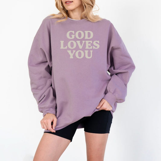 Hanorac dama oversize cu mesaj GOD LOVES YOU