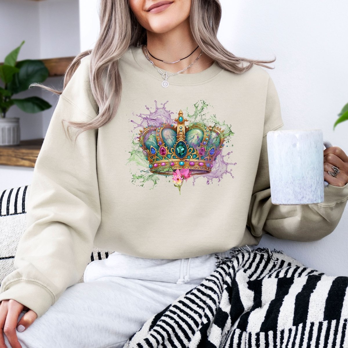 Hanorac dama oversize Fashion cu imprimeu COLORFUL CROWN