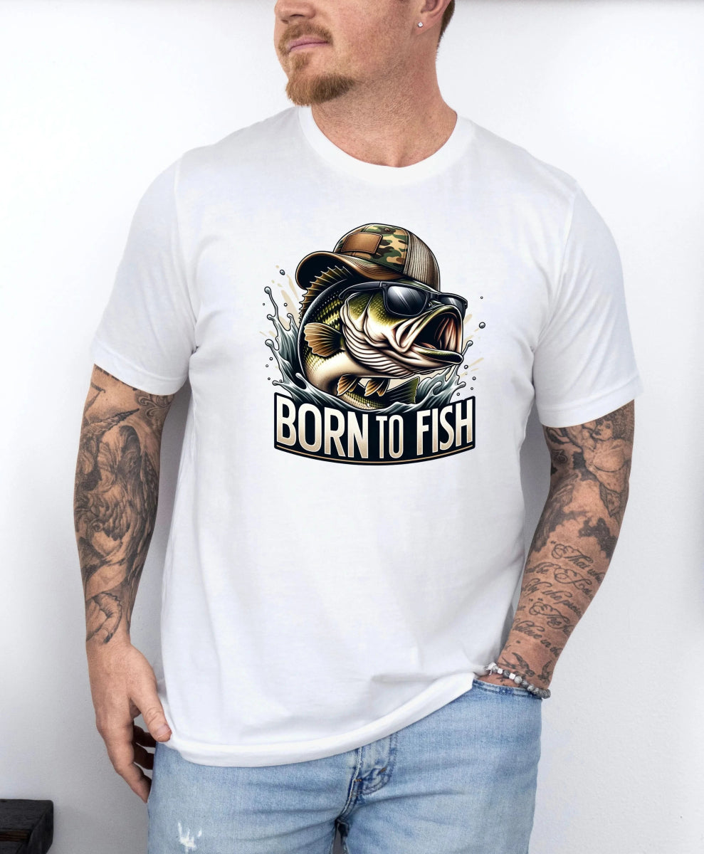 Tricou barbatesc din bumbac 100% regular fit Pescari BORN TO FISH - XL / ALB