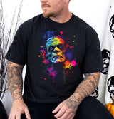 Tricou barbatesc din bumbac 100% regular fit streetwear negru cu imprimeu colorat Frankenstein