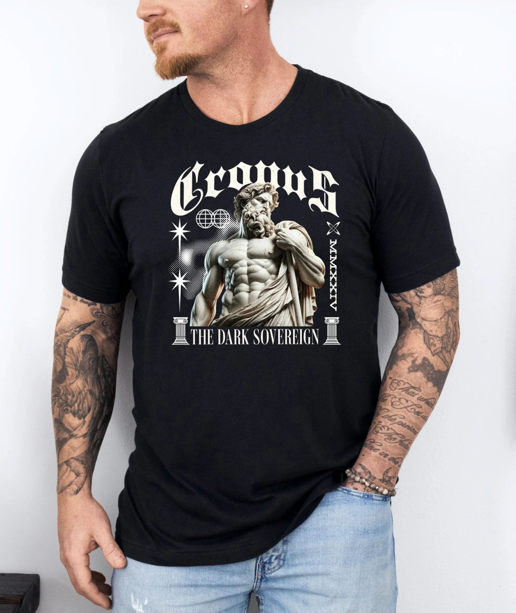 Tricou barbatesc din bumbac 100% regular fit Urban cu imprimeu CRONUS - XL / NEGRU