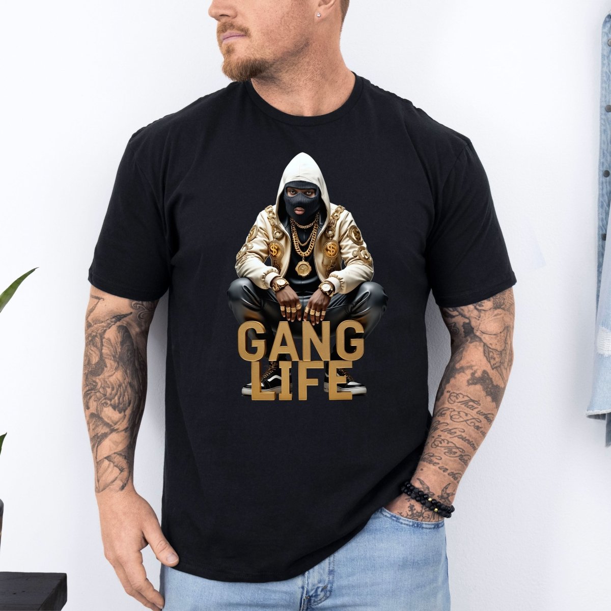 Tricou barbatesc din bumbac 100% regular fit Urban cu imprimeu GANG LIFE - S / NEGRU