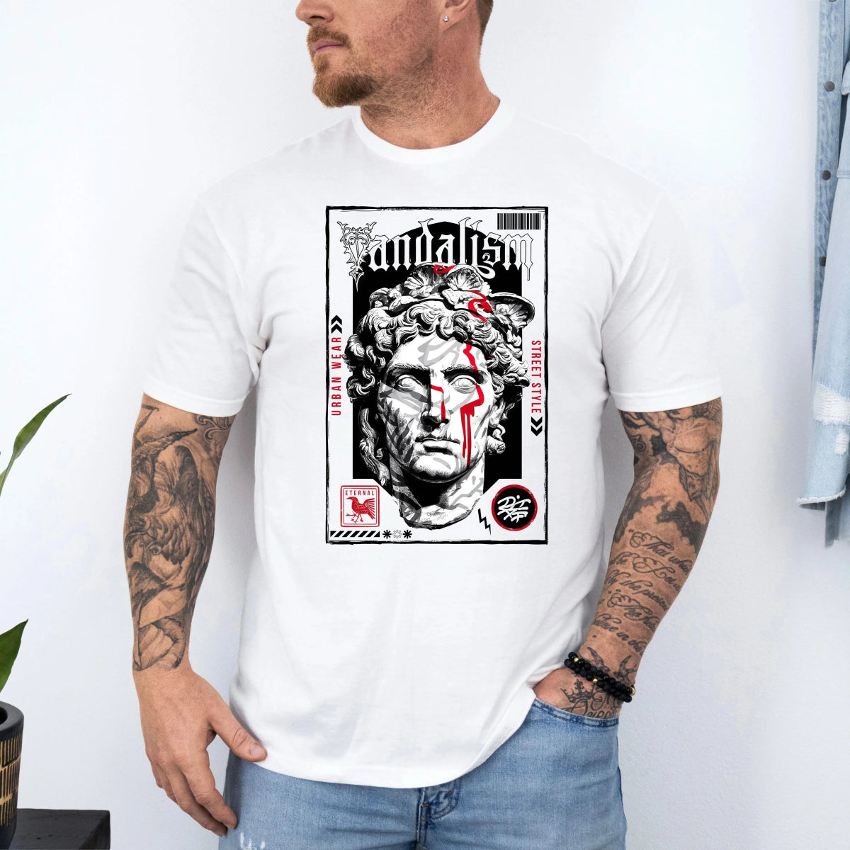 Tricou barbatesc din bumbac 100% regular fit Urban cu imprimeu grafic VANDALISM (millenials) - S / ALB