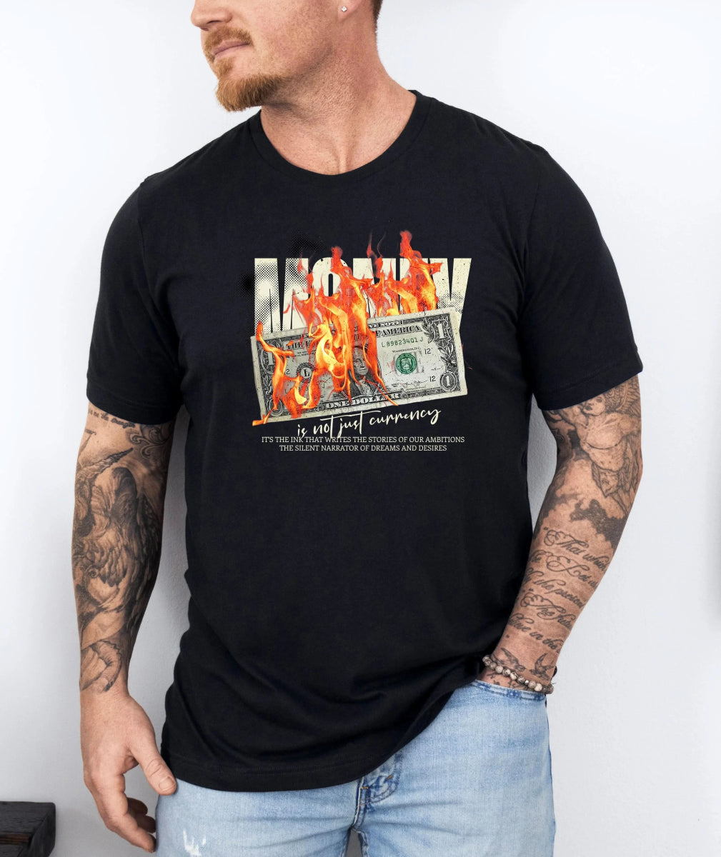 Tricou barbatesc din bumbac 100% regular fit Urban cu imprimeu money on fire CURRENCY - S / NEGRU