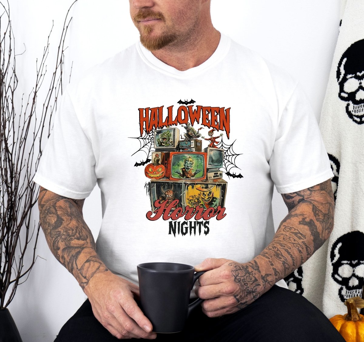 Tricou barbati din bumbac 100% regular fit de Halloween HORROR - M / ALB