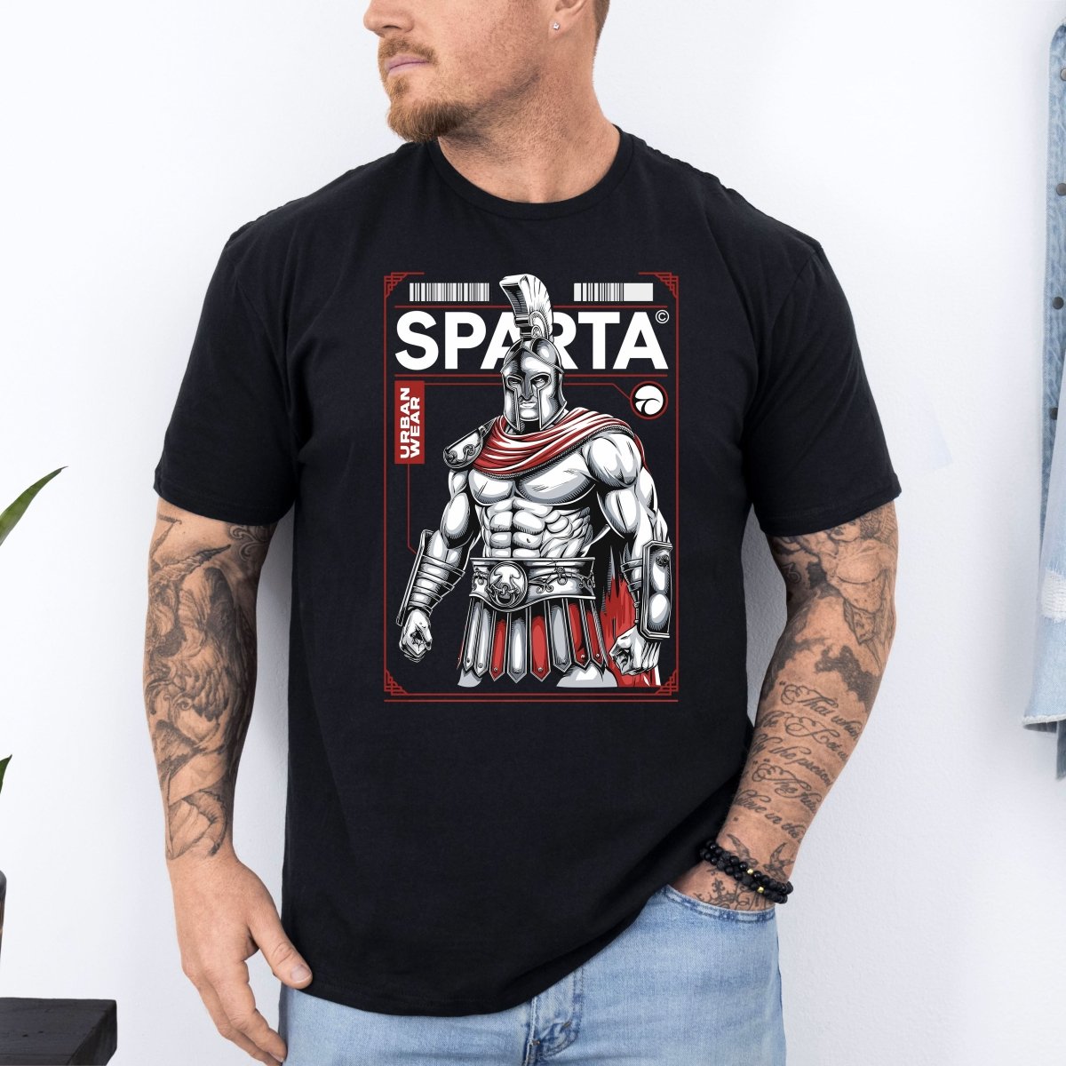 Tricou barbati din bumbac 100% regular fit Urban cu imprimeu SPARTA - S / NEGRU